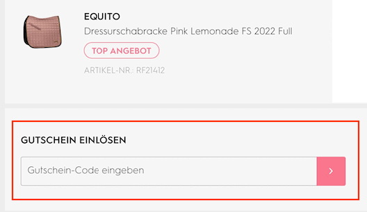 Warenkorb mit Eingabefeld für den Kavalio-Rabattcode