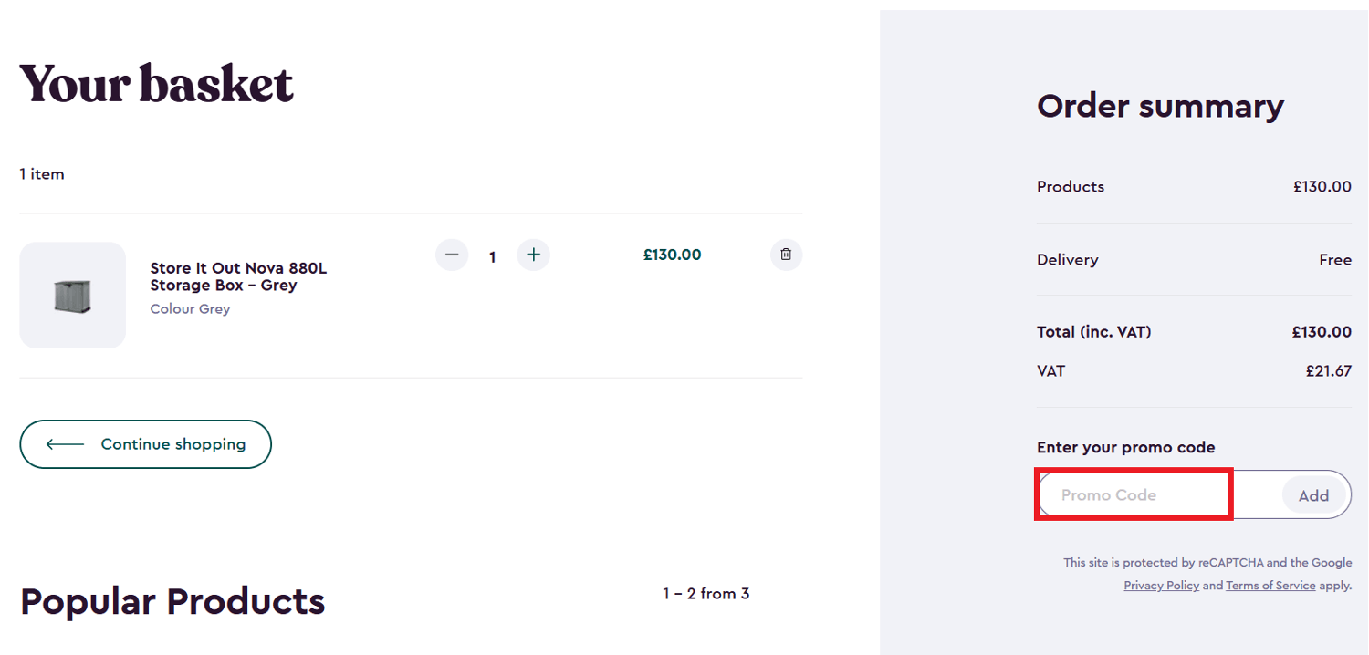 Keter discount code box during checkout image