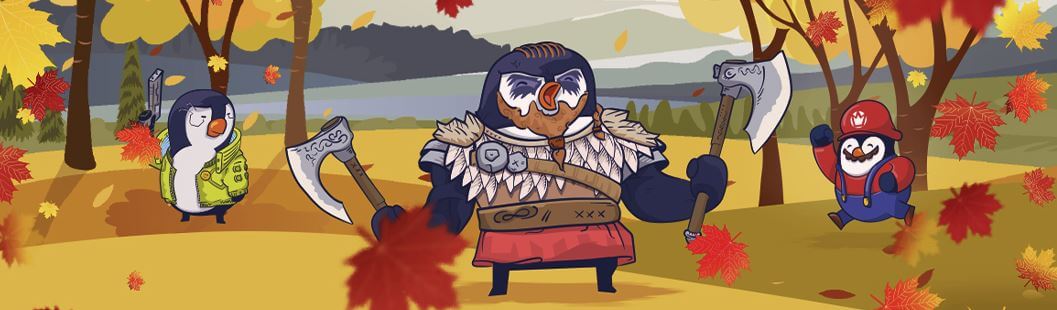 drei Kinguine in Outfits bekannter Spielhelden