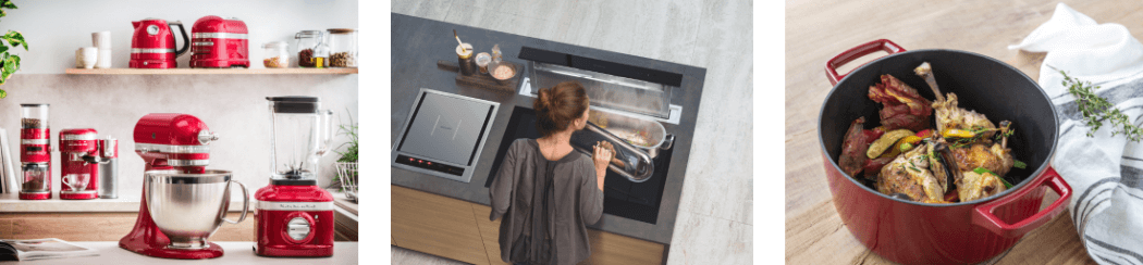 KitchenAid products - selection of small domestic appliances, a vacuum drawer and a stockpot 