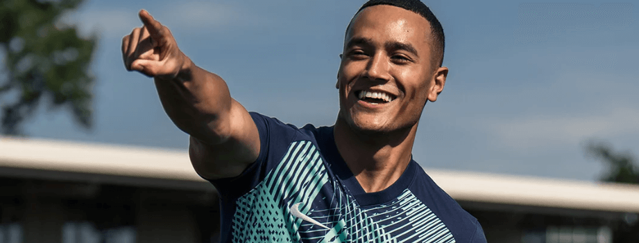 Kitlocker sports banner. Image shows a man in football kit pointing