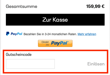 Eingabefeld für den Klarstein Gutschein im Warenkorb