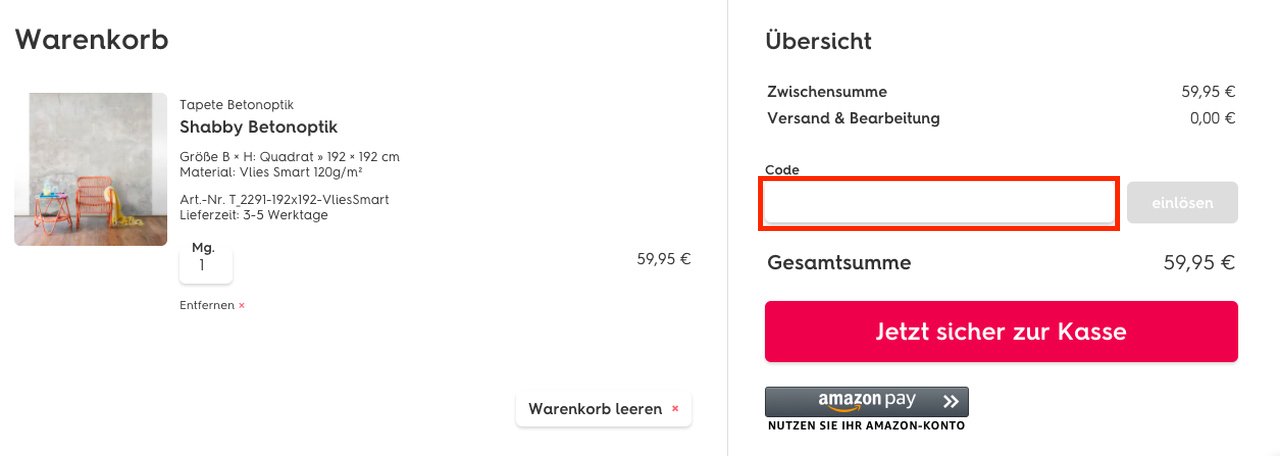 So löst du einen Klebefieber Gutschein in der virtuellen Einkaufstasche ein
