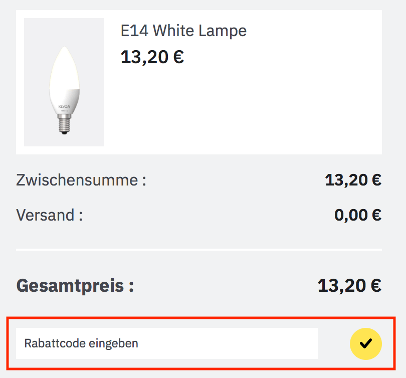Eingabefeld für den Klyqa Gutschein im Warenkorb