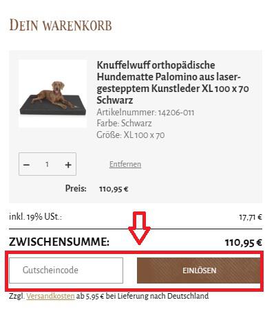 Bildausschnitt:Eingebefeld von deinem Knuffelwuff Gutschein