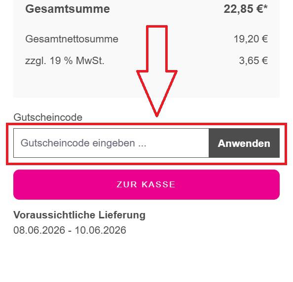 Screenshot vom Eingabefeld mit Hinweis darauf, wo du deinen Kochblume Gutschein einlösen kannst