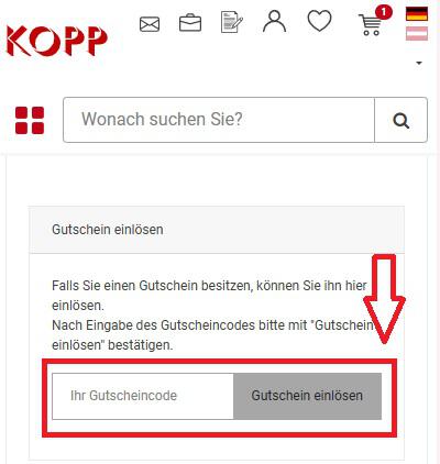 Screenshot vom Eingabefeld mit Hinweis darauf, wo du den Kopp Verlag Gutschein einlösen kannst