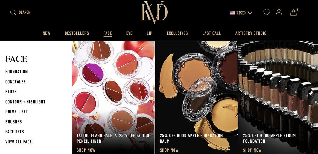 Colorful makeup on Kvd Vegan Beauty website