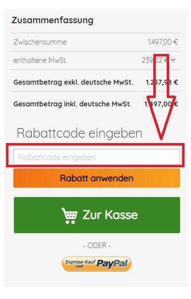 Screenshot vom Eingabefeld mit Hinweis darauf, wo du deinen Lampenonline Gutschein einlösen kannst
