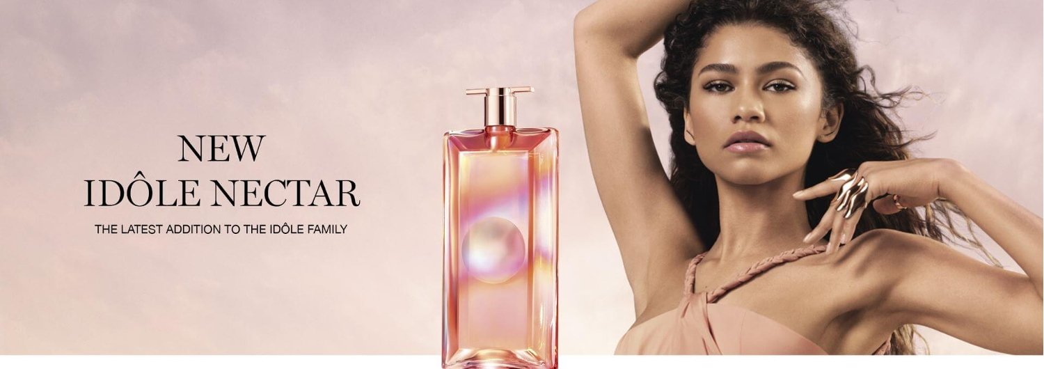 Banner für die Lancôme Gutscheinseite mit Abbildung vom Duft Idôle Nectar