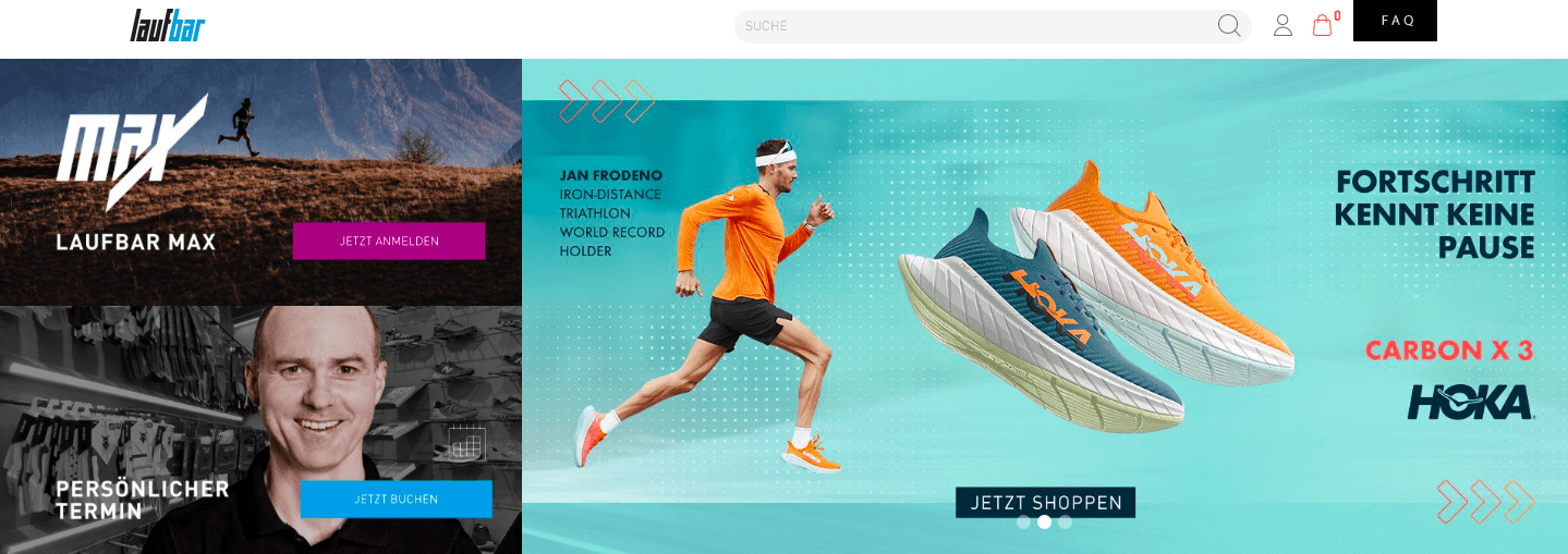 Startseite des Laufbar Onlineshops mit Zubehör zum Laufsport