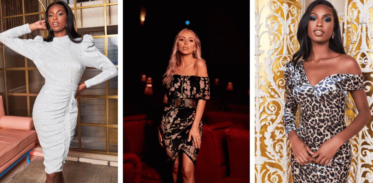 Lavish Alice sales page banner - 3 women wearing discount Lavish Alice party dresses
