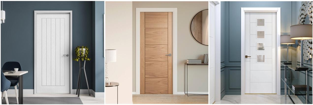 LeaderDoors savings guide showing 3 side by side images of doors