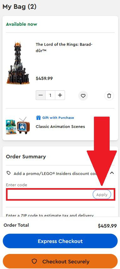 LEGO promo code box