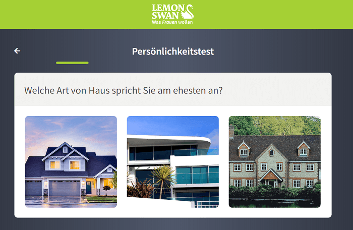 Kostenloser Persönlichkeitstest beim Anmeldeverfahren von LemonSwan