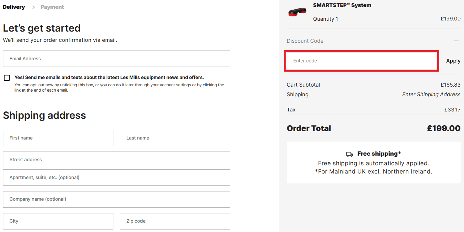 Les Mills discount code redemption box
