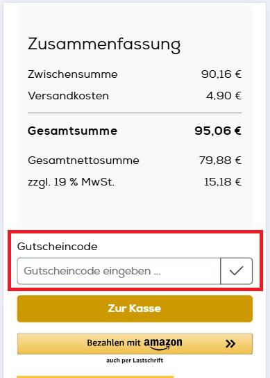 Eingabefeld für Leuchtenland Gutscheincode in der Warenkorbansicht