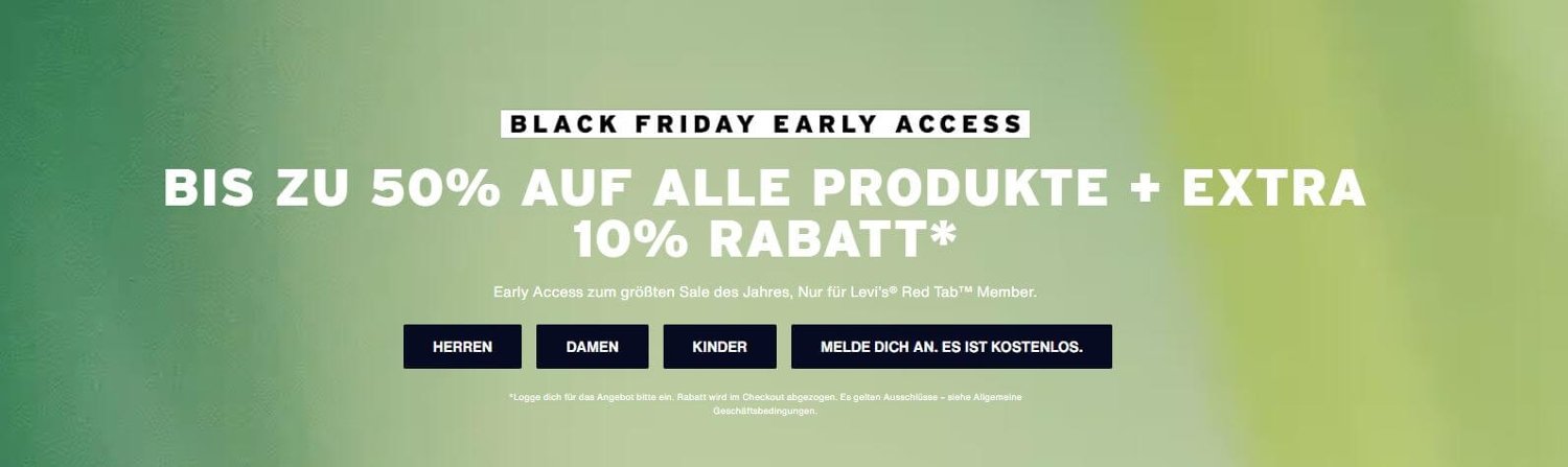 Banner für bis zu 50 % Black Friday Rabatt bei Levi's