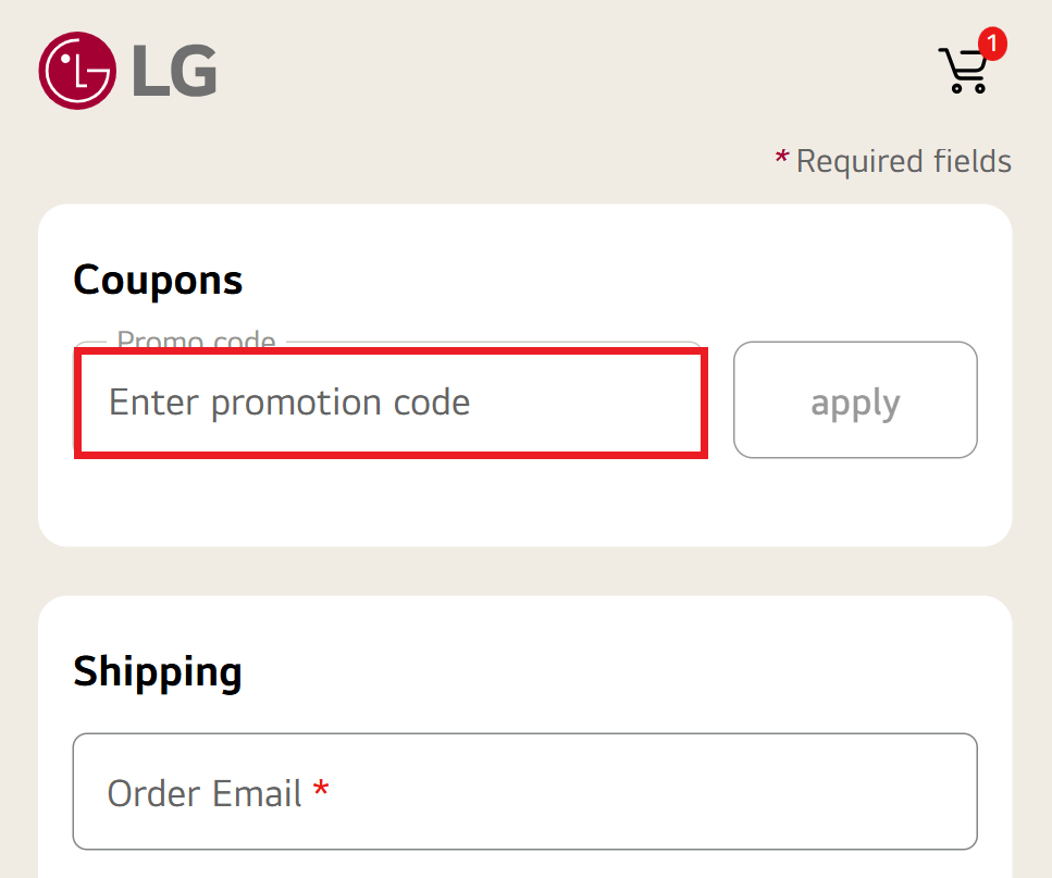 LG coupon code application box picture