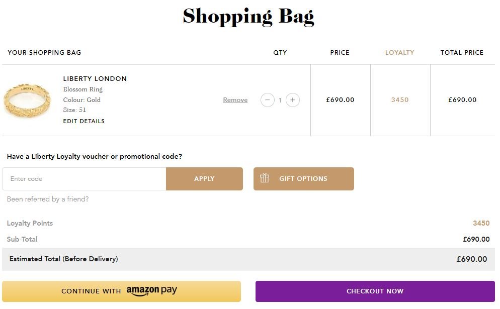 Liberty London discount code redemption box