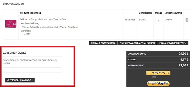Eingabefeld für Lieblingsmensch Gutscheine im Warenkorb des Online Shops