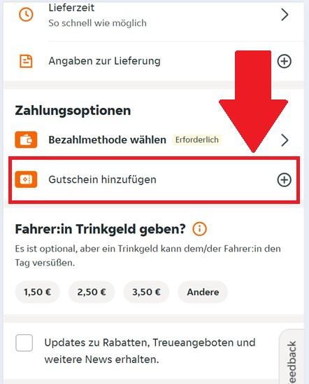 Einen Lieferando Gutscheincode beim Bestellvorgang einlösen