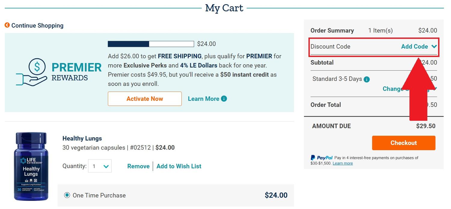 Life Extension discount code box