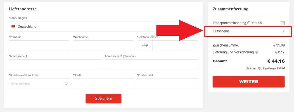 Eingabefeld für einen Light in the Box Gutschein im Warenkorb des Online-Shops