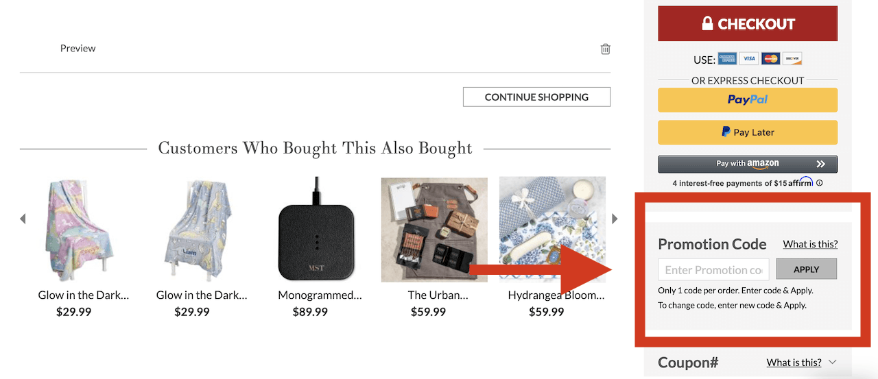 Lillian Vernon coupon box on checkout page