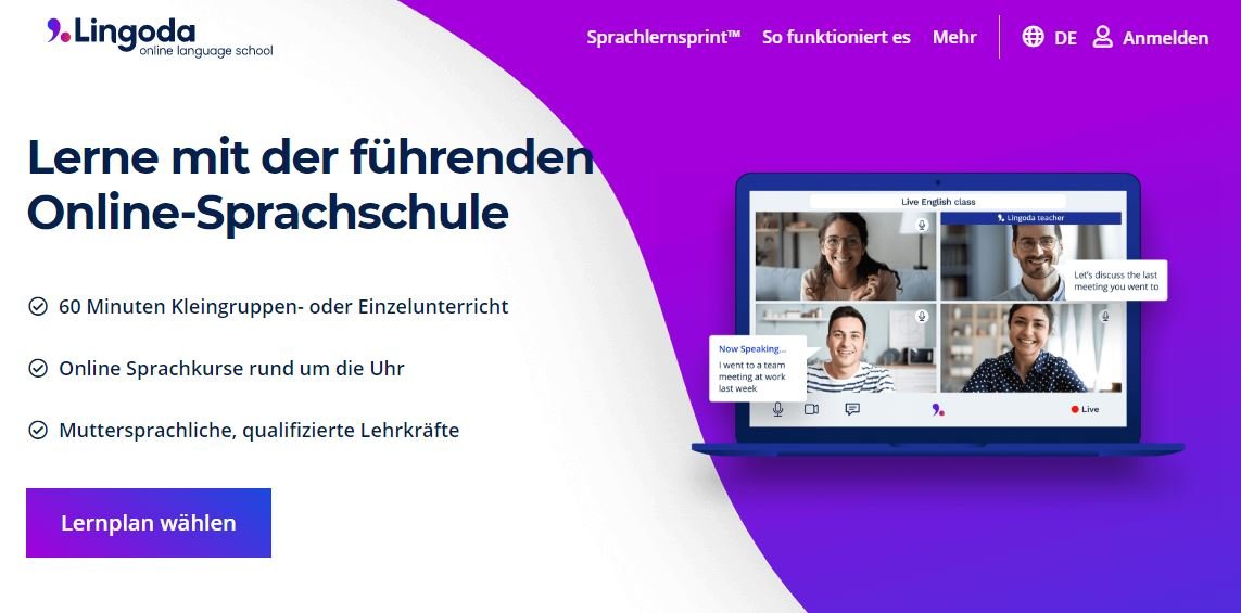 Lingoda Angebot auf der Website