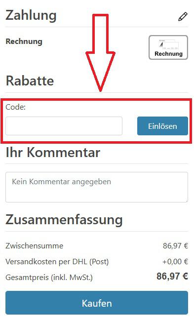 Screenshot von der Bestellübersicht an der Kasse, wo du deinen LinsenPlatz Gutschein eingeben kannst