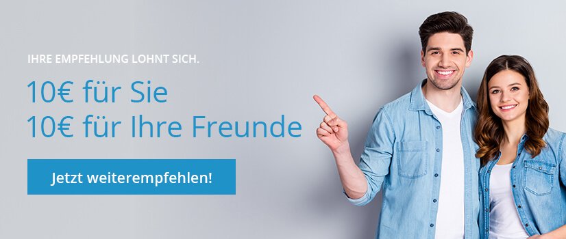 Banner für den 10 € LinsenPlatz Gutschein, den man für das Freunde Werben erhält