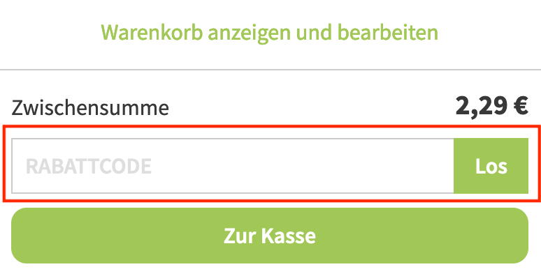 Warenkorb mit Eingabefeld für den Little-Lunch-Rabattcode