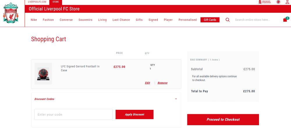 Box for applying a Liverpool FC Store discount code at the online checkout
