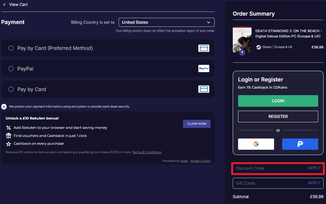 Loaded discount code box in shopping basket