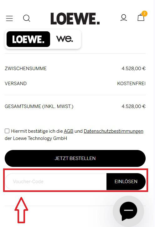 Loewe Gutschein Eingabefeld