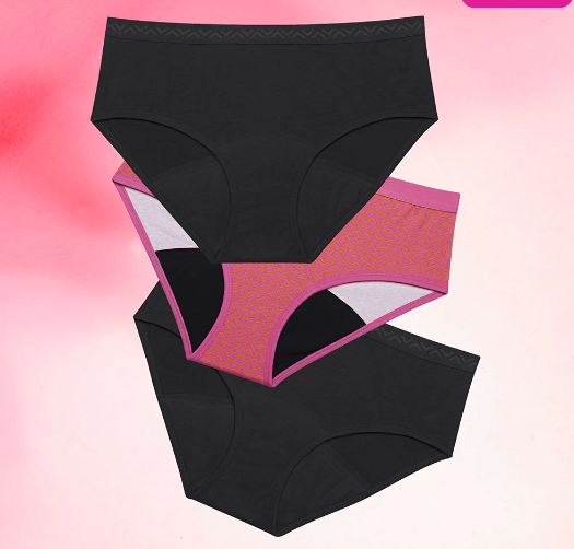 Lot de trois culottes menstruelles Nana sur fond rose