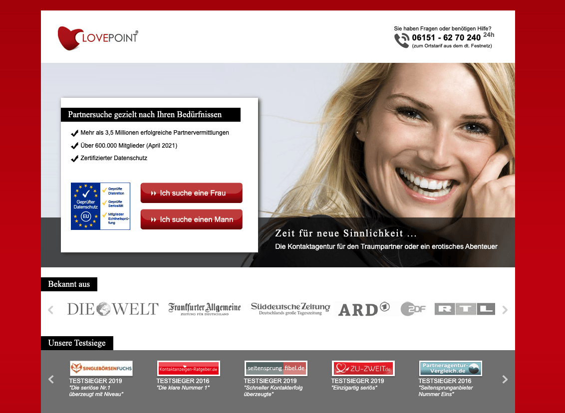 Die Website von Lovepoint für Frauen und Männer auf der Suche nach Liebe und Abenteuern.