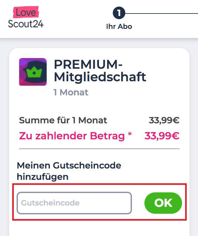 Screenshot vom Eingabefeld zum Einlösen von einem LoveScout24 Gutschein