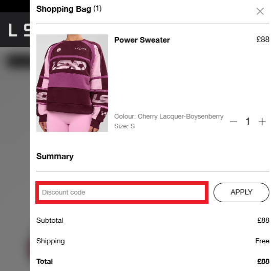 LSKD discount code box in shopping basket image