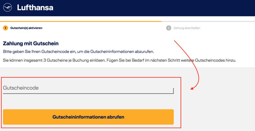 Eingabefeld für deinen Lufthansa Gutschein