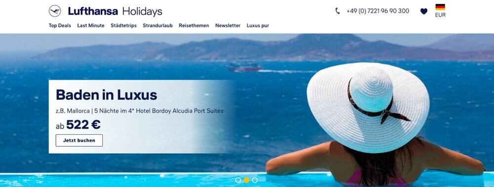 Screenshot der Lufthansa Holidays Webseite