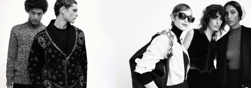Luisaviaroma banner - black and white image of two men and three women in Luisaviaroma designer clothes