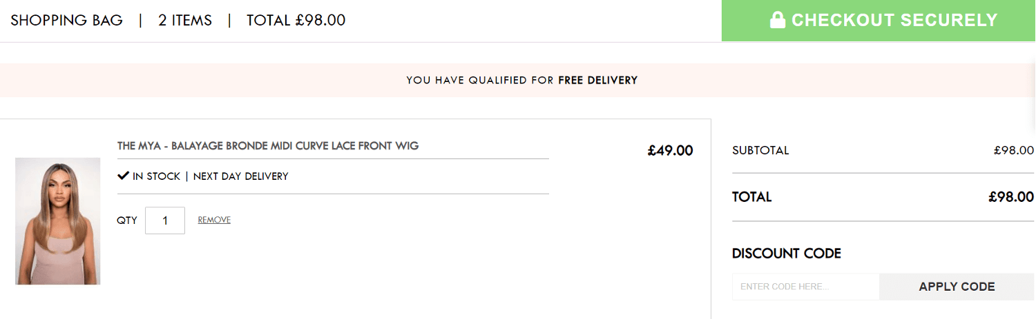 Screenshot of the LullaBellz discount code box at checkout