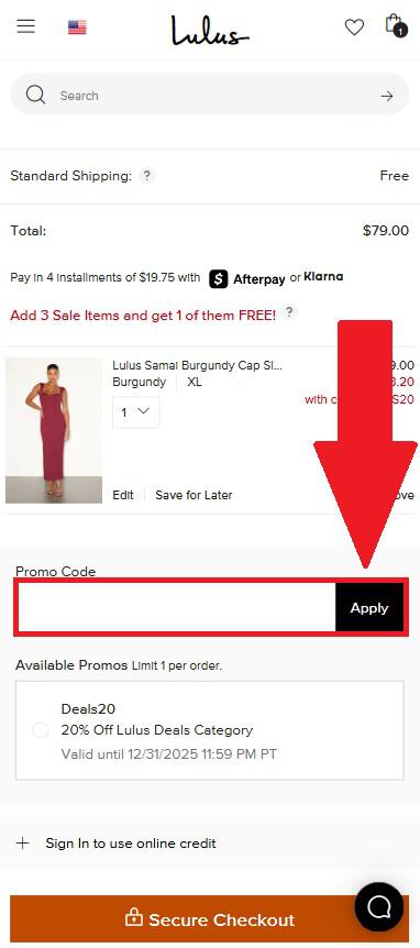 Lulus promo code box