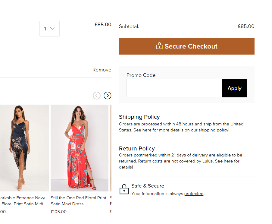 Lulus promo code box in shopping bag