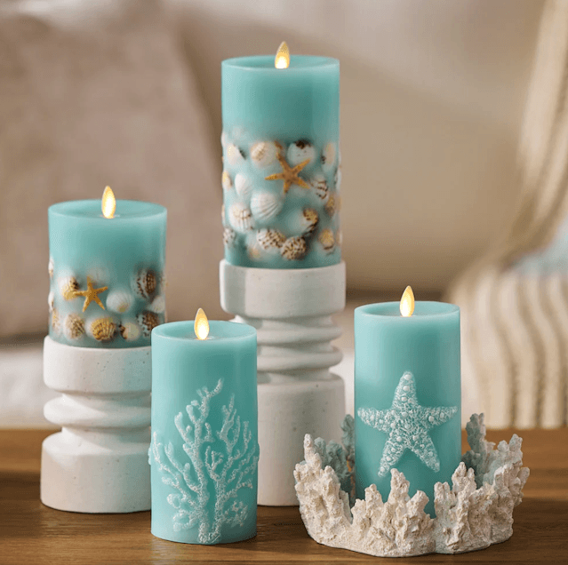 Coastal-themed Luminara candles