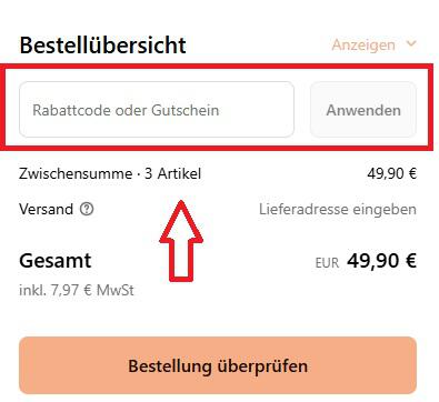 Eingabefeld für Mabyen-Gutschein im Warenkorb