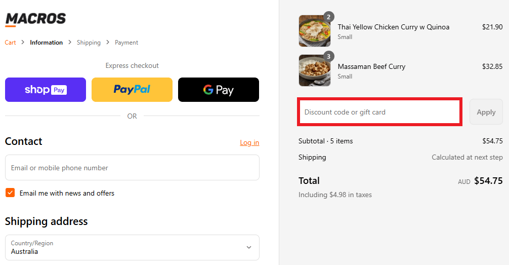 Macros discount code box redemption image