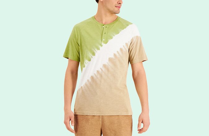 Sun + Stone Men's Dip-Dye Henley Shirt, Created for Macy's